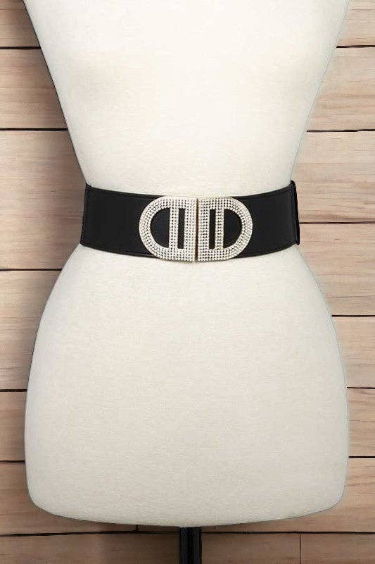 Andrea Bijoux - Rhinestone Buckle Pave Fashion Stretch Belt: Brown / One Size