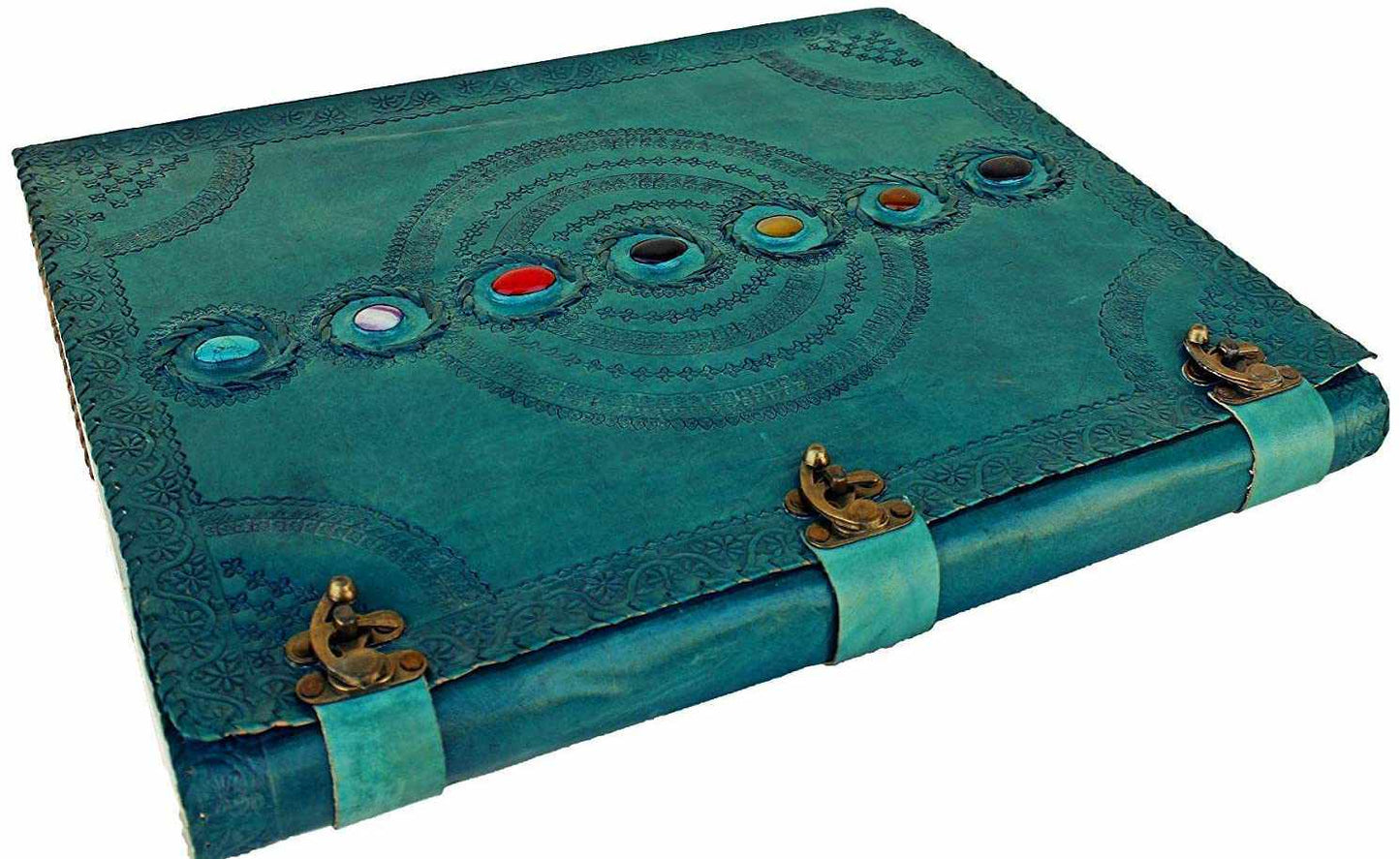 Immart Global LLC - Seven Chakra Leather Journal – Handmade Embossed Diary 13": Ocean Blue / Unlined