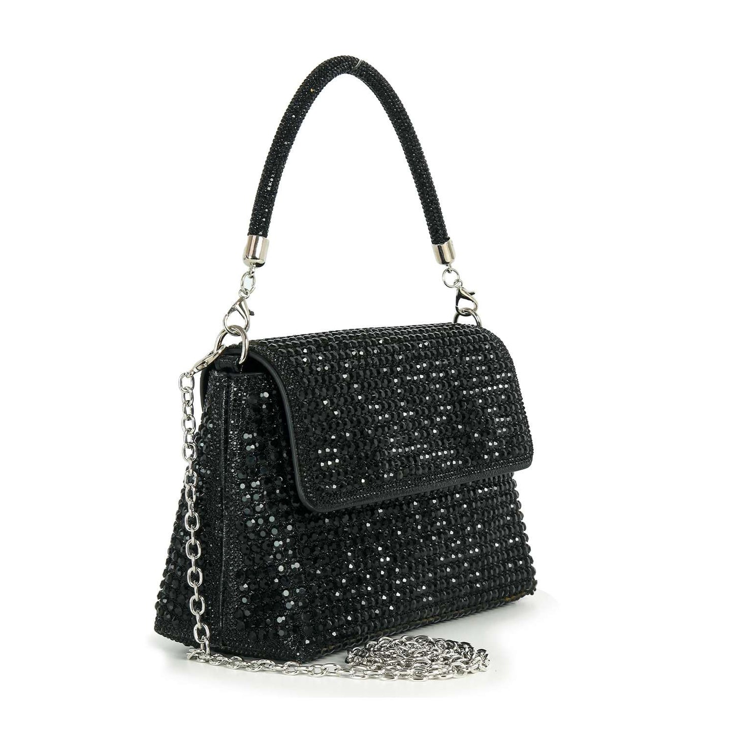 Handbag Express - Front Flap Dazzling Rhinestone Pattern Hand Tote: Silver