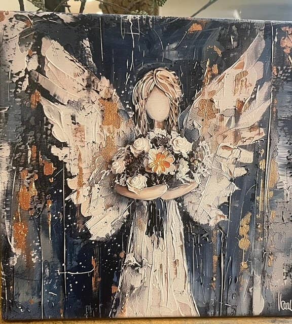 Rustic Nester - Angel canvas art print, Memorial gift, Remembrance art, : 14x14