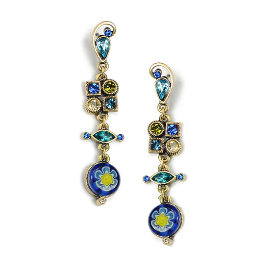 Sweet Romance Jewelry - Millefiori Glass Modern Art Earrings E512: BL - Blue
