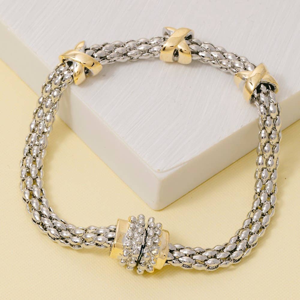 The Looks by Fame Accessories - Gold Plated Two Tone Magnetic Clasp Bracelet: T