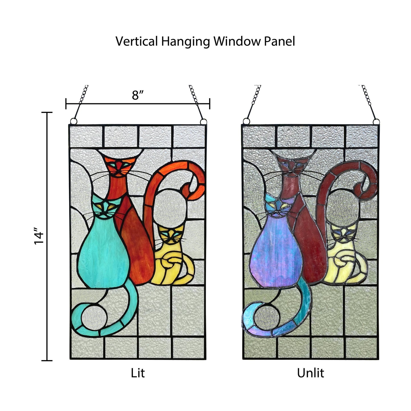 River of Goods - 14"H Coy Cats Trio Stained Glass Window Panel