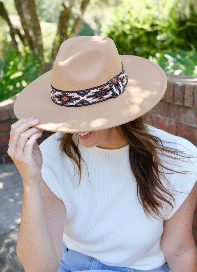 Caroline Hill - Pricilla Aztec Band Hat TAN: Default