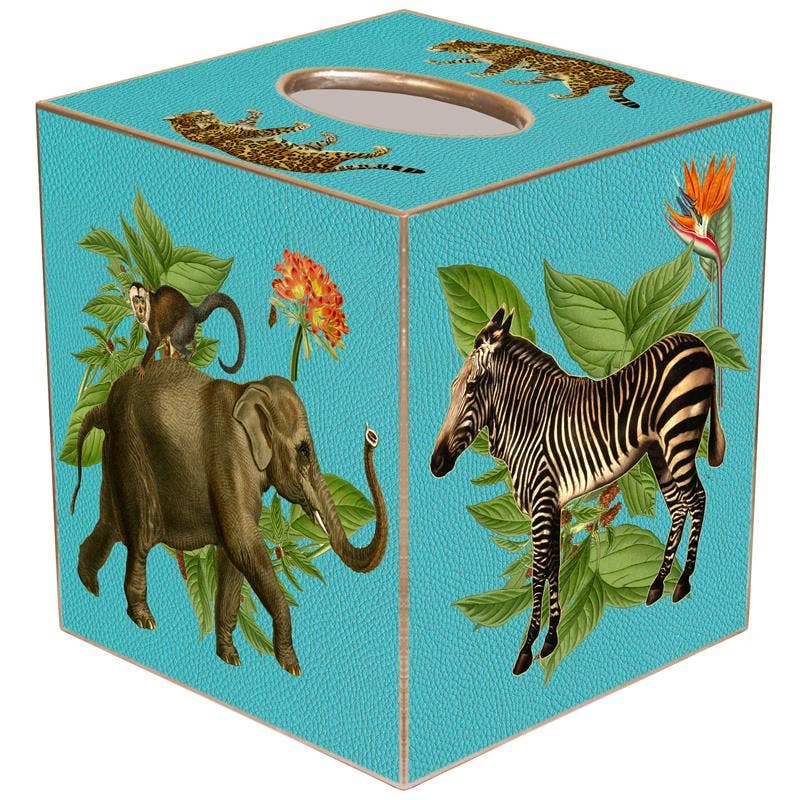 Marye-Kelley - African Obsession Turquoise Tissue Box Cover: Paper Mache