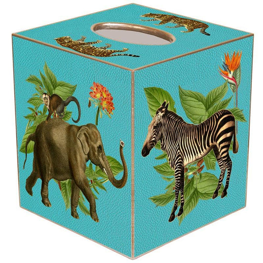 Marye-Kelley - African Obsession Turquoise Tissue Box Cover: Paper Mache