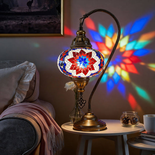 Mozaist LLC - Mozaist Handmade Turkish Mosaic Swan Table Lamp Multicolor