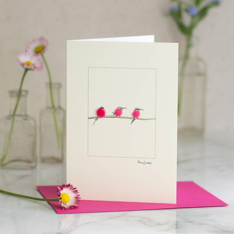 Papersheep UK - Carmine Bee-Eaters card with wool finish | 3d Greeting card