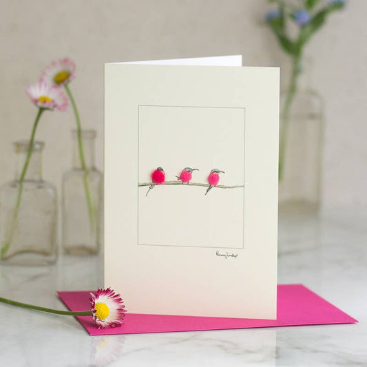 Papersheep UK - Carmine Bee-Eaters card with wool finish | 3d Greeting card