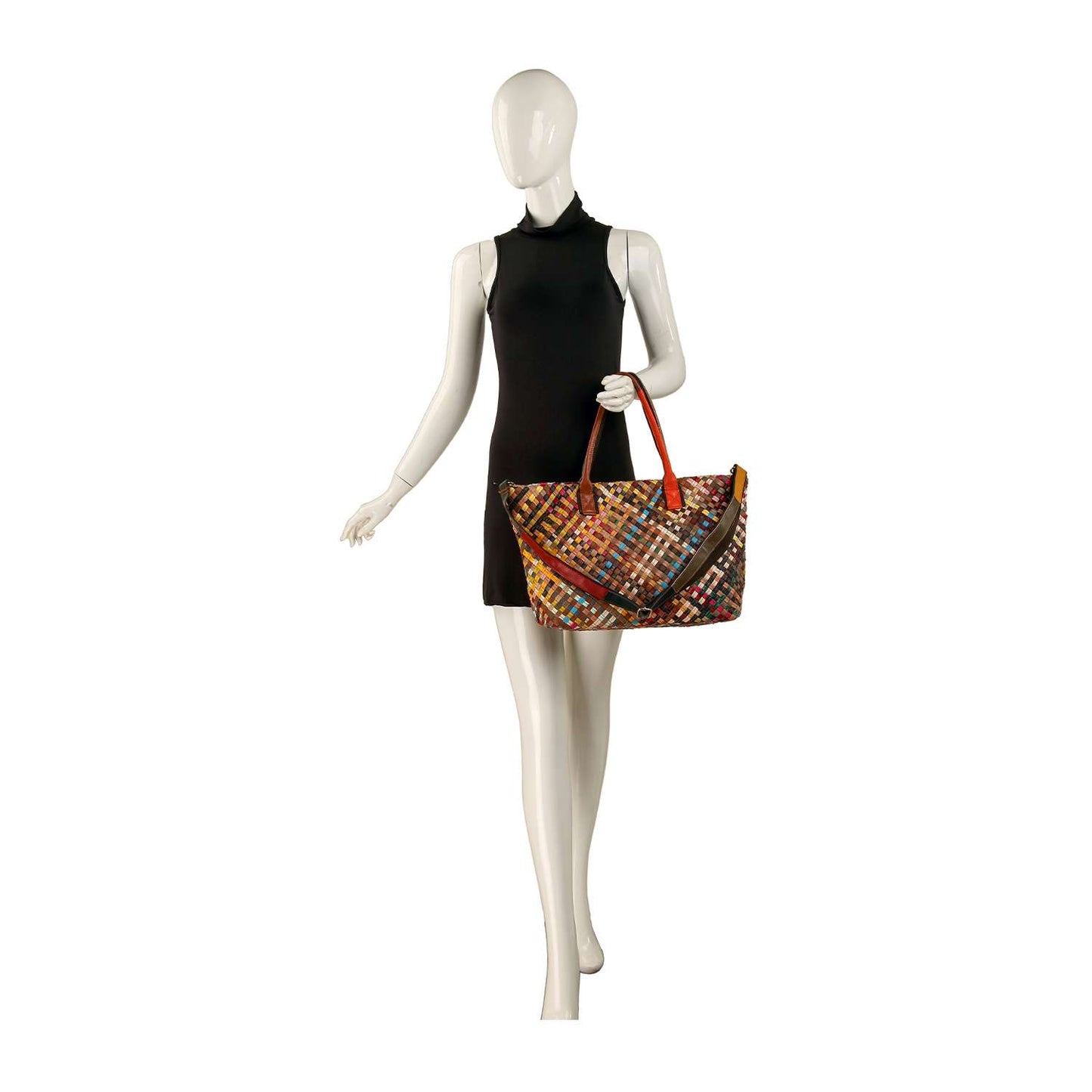 Handbag Express - Genuine Leather Woven Large Tote Handbag: Multi