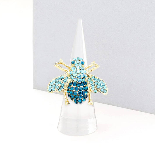 Sensibling Corp. - Crystal Honey Bee Stretch Ring: Aqua