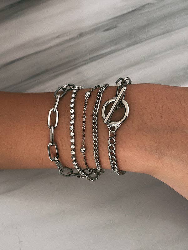 Elanora - Original Simple Rhinestone Chains Bracelet: SILVER / One_size