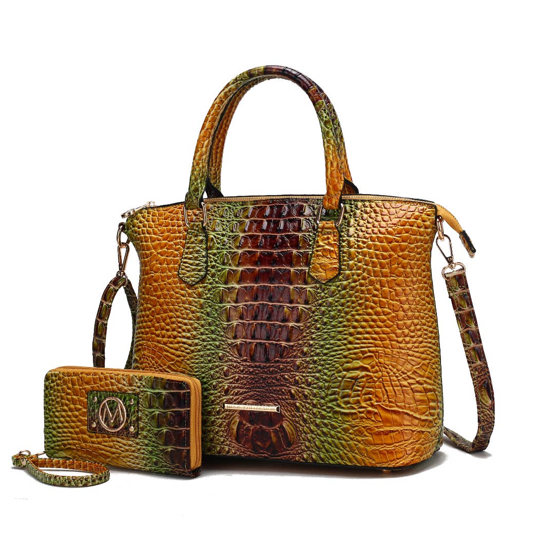 MKF Collection - Frankie Gradient Rainbow Faux Crocodile-Embossed with wallet: Turquoise