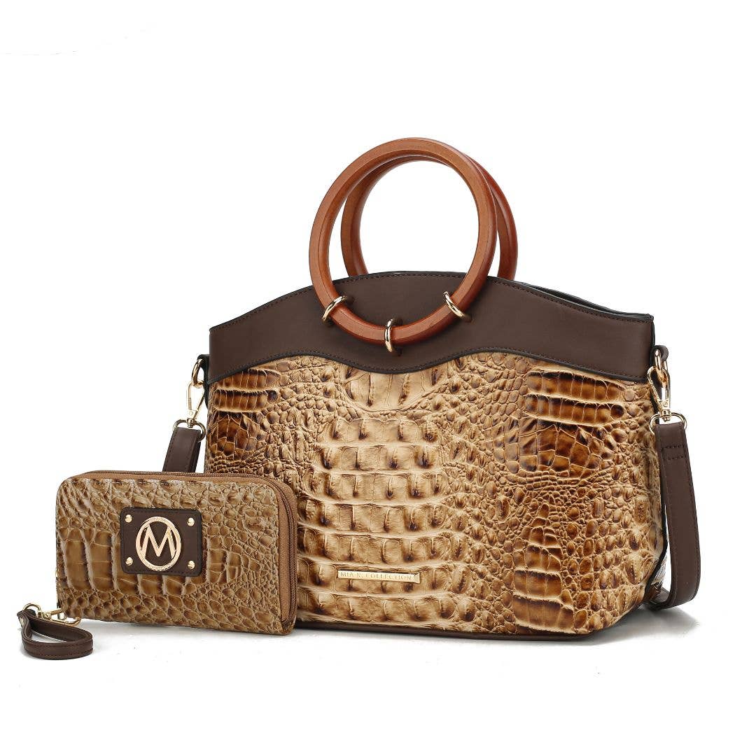 MKF Collection - Phoebe Faux Crocodile-Embossed Tote with Wristlet Wallet Bag: Black