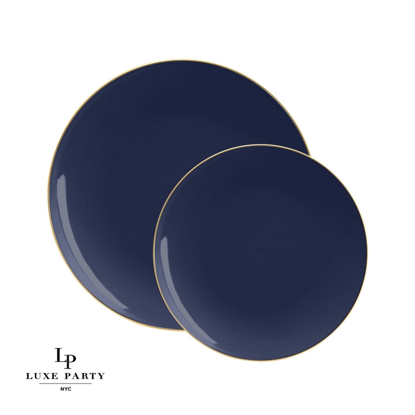 Luxe Party - Round Navy • Gold Plastic Plates | 10 Pack: 7.25" Appetizer Plates