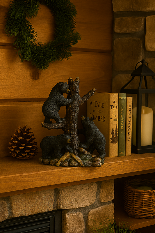 De Leon Collections - Woodland Bear Family Climbing Tree – Rustic Cabin Mantel