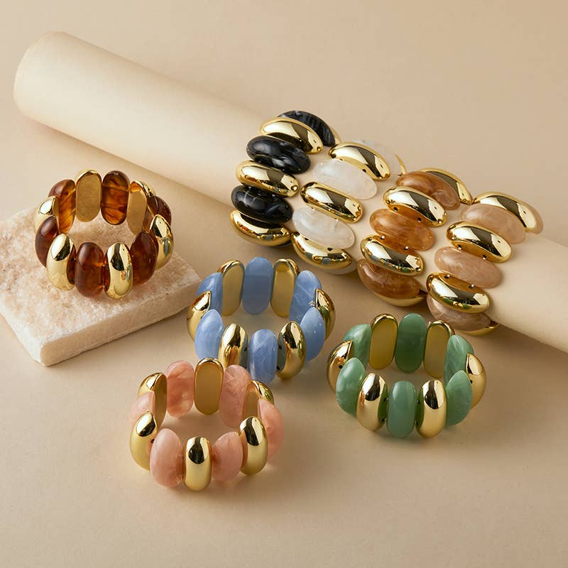 Pretty Persuasions - B25177 Bold Polyresin Oval Link Stretch Bangle Bracelet: 05 GD/TPE