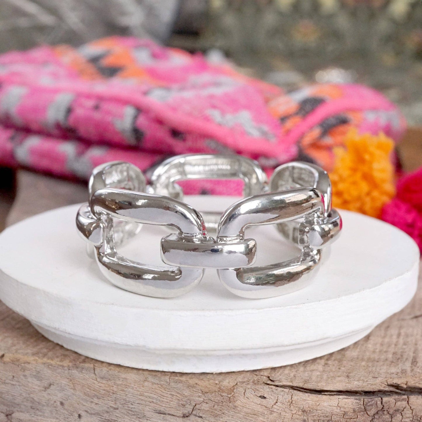 PennyLine inc - Chunky Chain Statement Stretchy Bangle Bracelet in gold or silver tone: Silver Tone