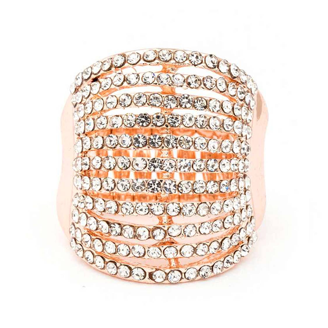 Artini Accessories - Layered Crystals Stretch Ring: Gold/Clear