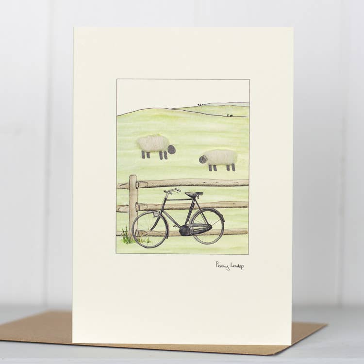 Papersheep UK - Sheep & Bicycle Greeting Card with Wool Finish | C6