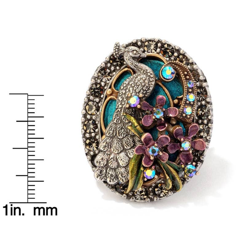 Sweet Romance Jewelry - Peacock Flourish Ring: 1.5" long, Adjustable