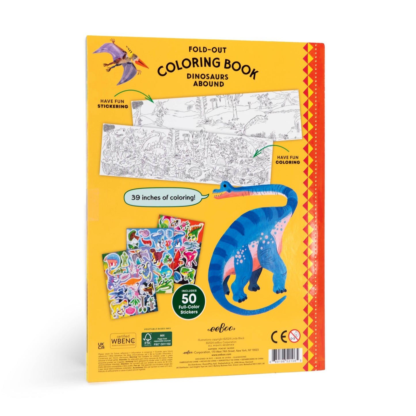 eeBoo - Dinosaurs Abound Fold-Out Coloring Book with Stickers