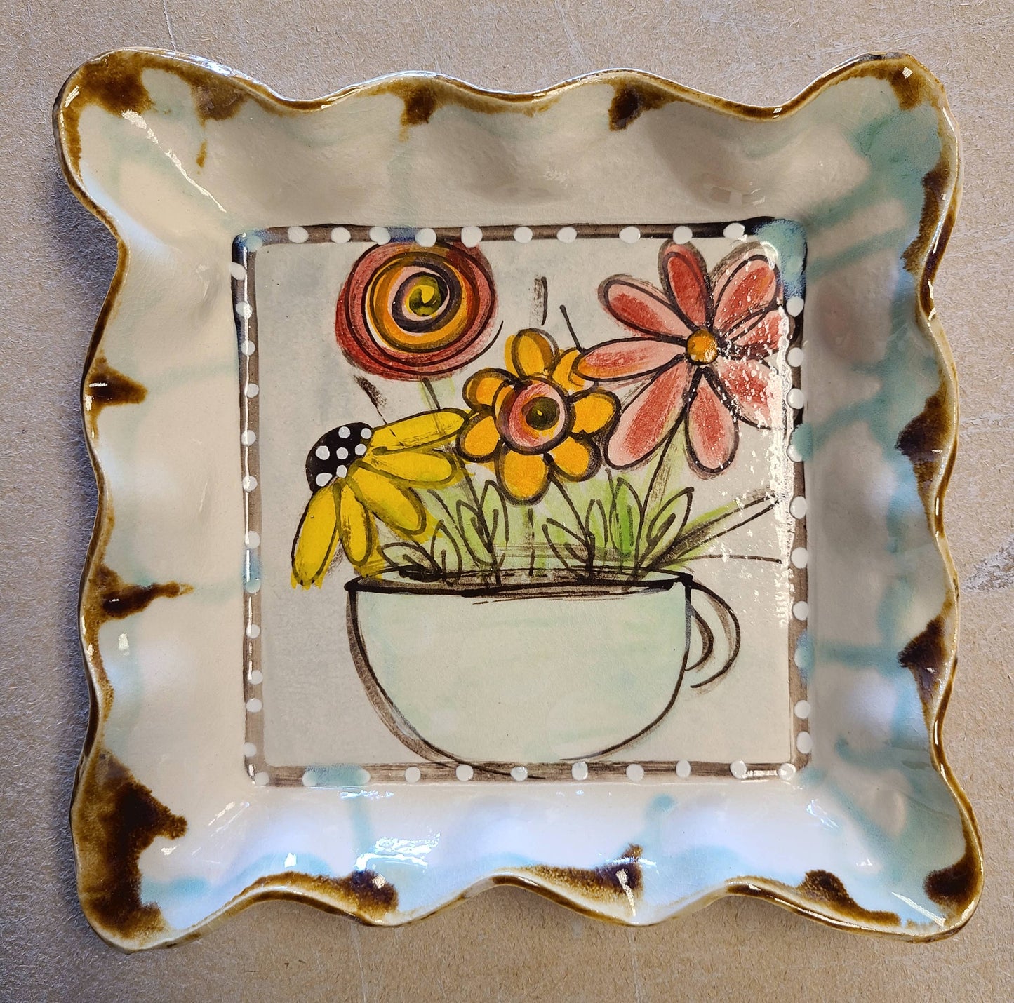 Heartfelt Traditions - Medium Square Tray (Drip Flowers)