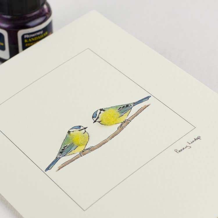 Papersheep UK - Blue Tits Greeting Card with Wool Finish | C6 Greeting Card
