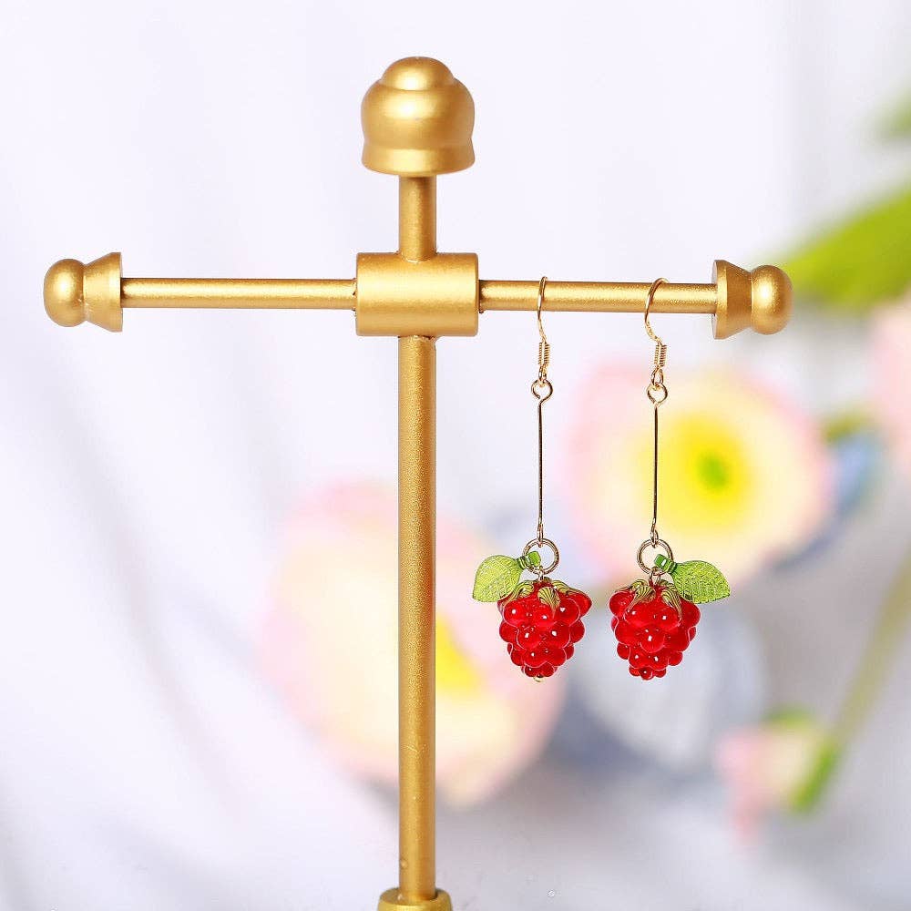 Haengseongworkshop - 18K Gold Plated S925  Lamp-work Raspberry Bead Dangle Earrings: Dangle