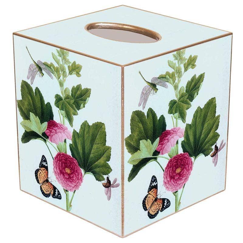 Marye-Kelley - Pink Peony & Butterfly Tissue Box Cover: Paper Mache