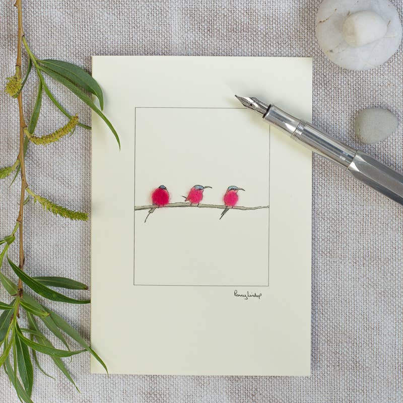Papersheep UK - Carmine Bee-Eaters card with wool finish | 3d Greeting card