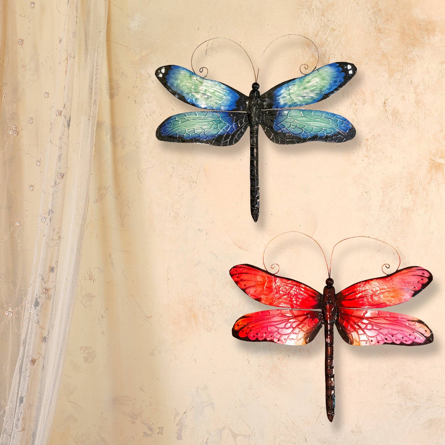 Eangee Home Design - Dragonfly Wall Decor Red And Black, w/ Capiz, Outdoor Safe