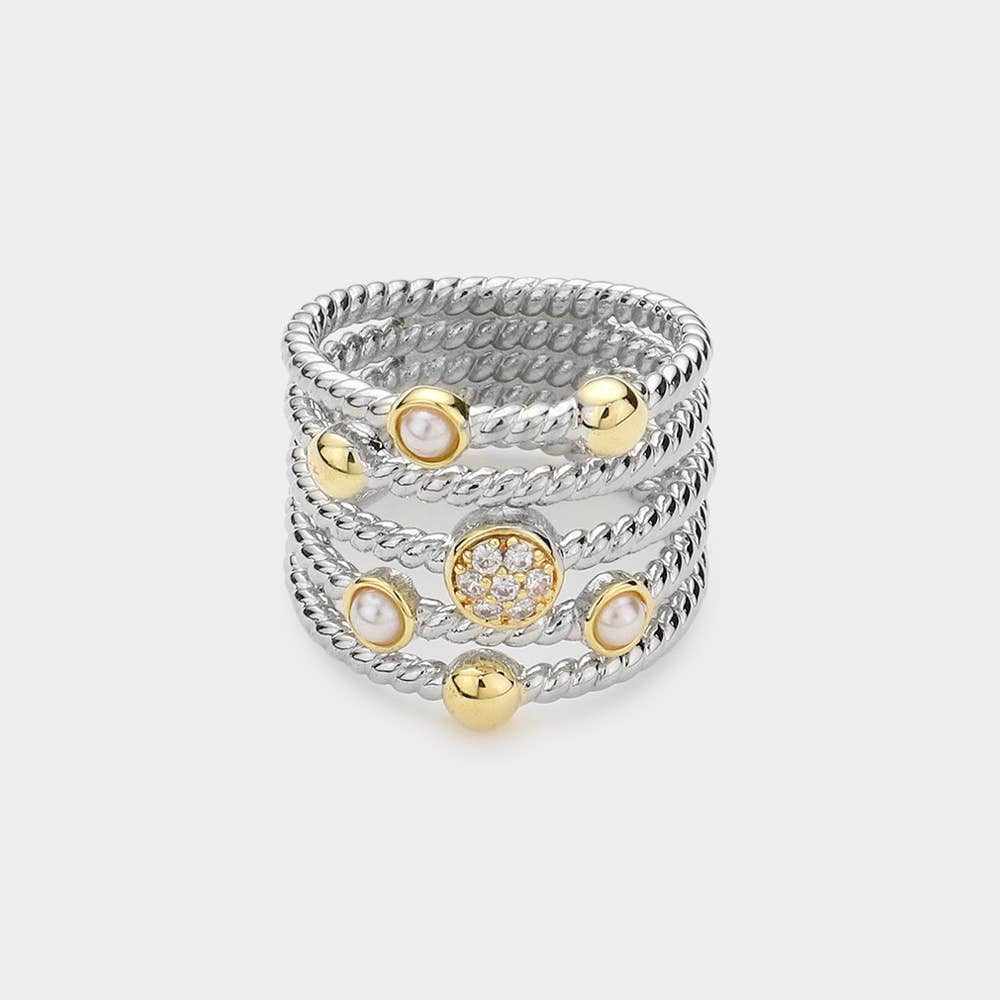 Wona Trading, Inc. - CZ Stone Accented Pearl Rope Ring: 8
