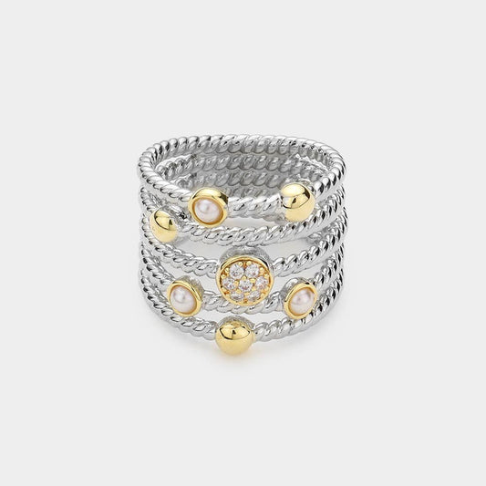 Wona Trading, Inc. - CZ Stone Accented Pearl Rope Ring: 8