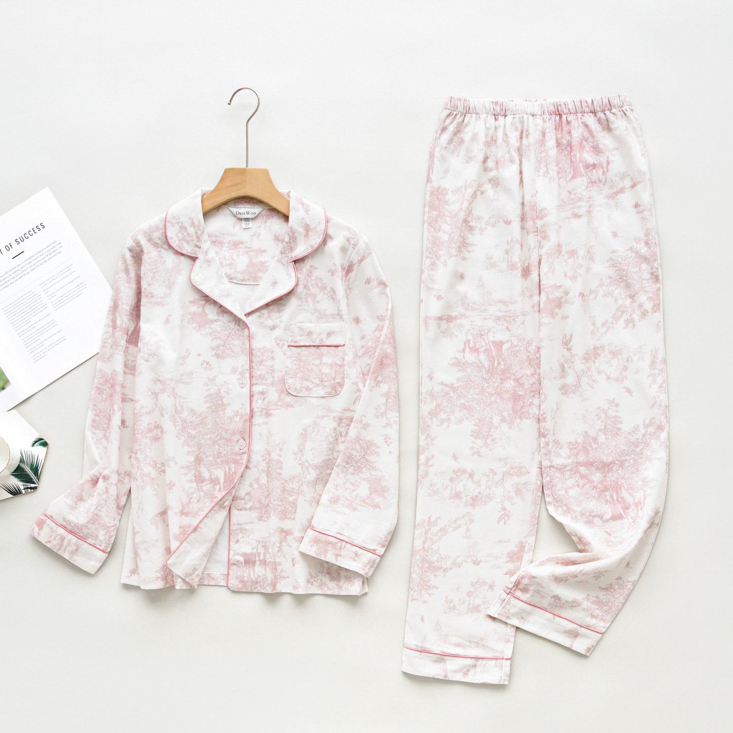 DrifWoo - Soft Pink Toile Print Loungewear – Spring Cozy Homewear: S