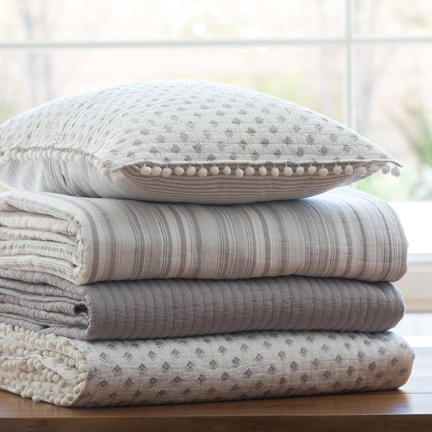 Levtex Home - Cross Stitch Quilt Set: Cream / King/Cal King