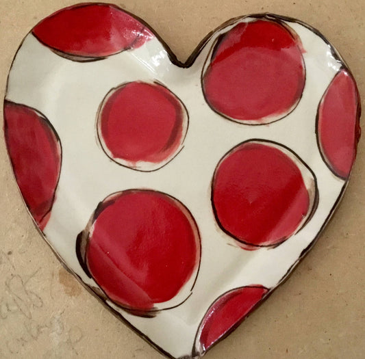 Heartfelt Traditions - Small Heart Plate (Red Polka Dots)