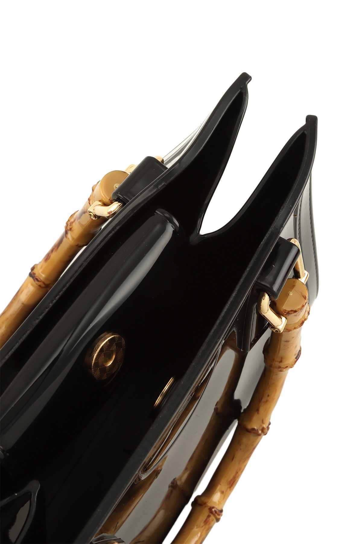 anbfashion - SQUARE SHAPE AND BAMBOO HANDLE JELLY BAG 2326: Black