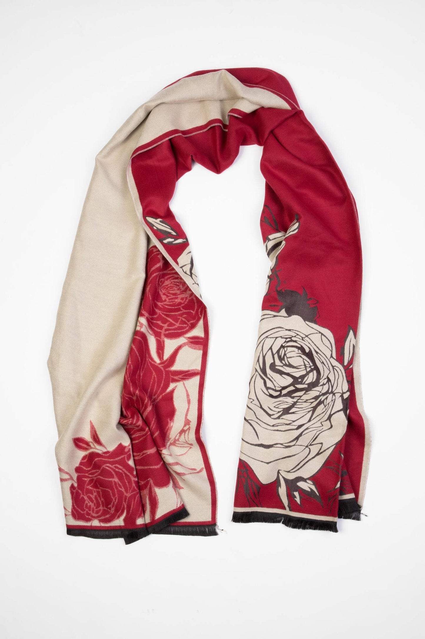 SAACHI - Fiore Reversible Rose Pattern Scarf: Red/Black