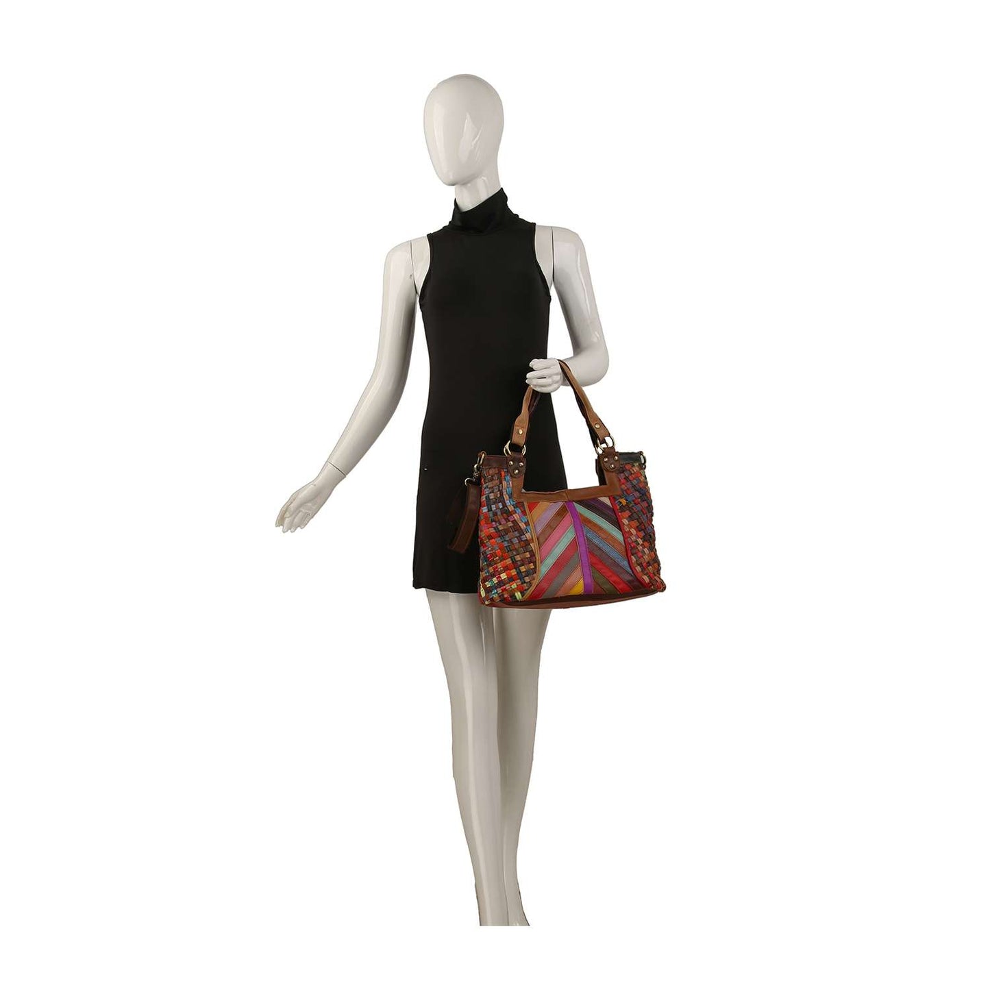Handbag Express - Genuine Leather Colorful Woven Shoulder Bag: Multi