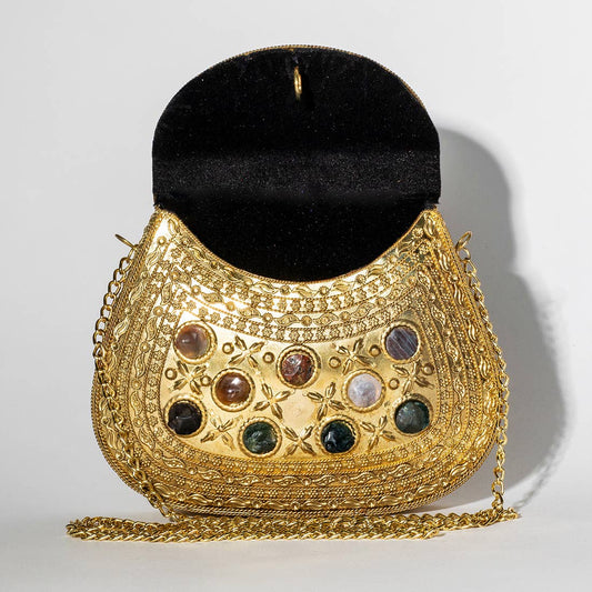Gypsie Jane - Stone detailed vintage metal bag: GOLD / ONESIZE