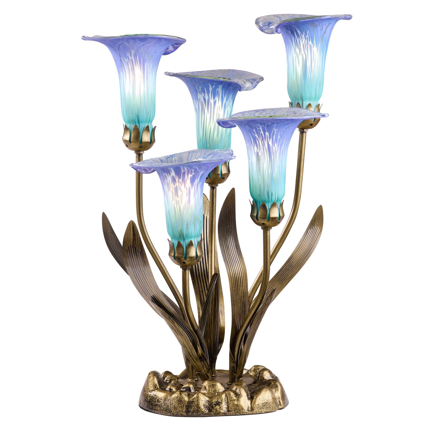 River of Goods - 20"H Teal Hand Blown Glass 5 Calla Lily Uplight Accent Lamp