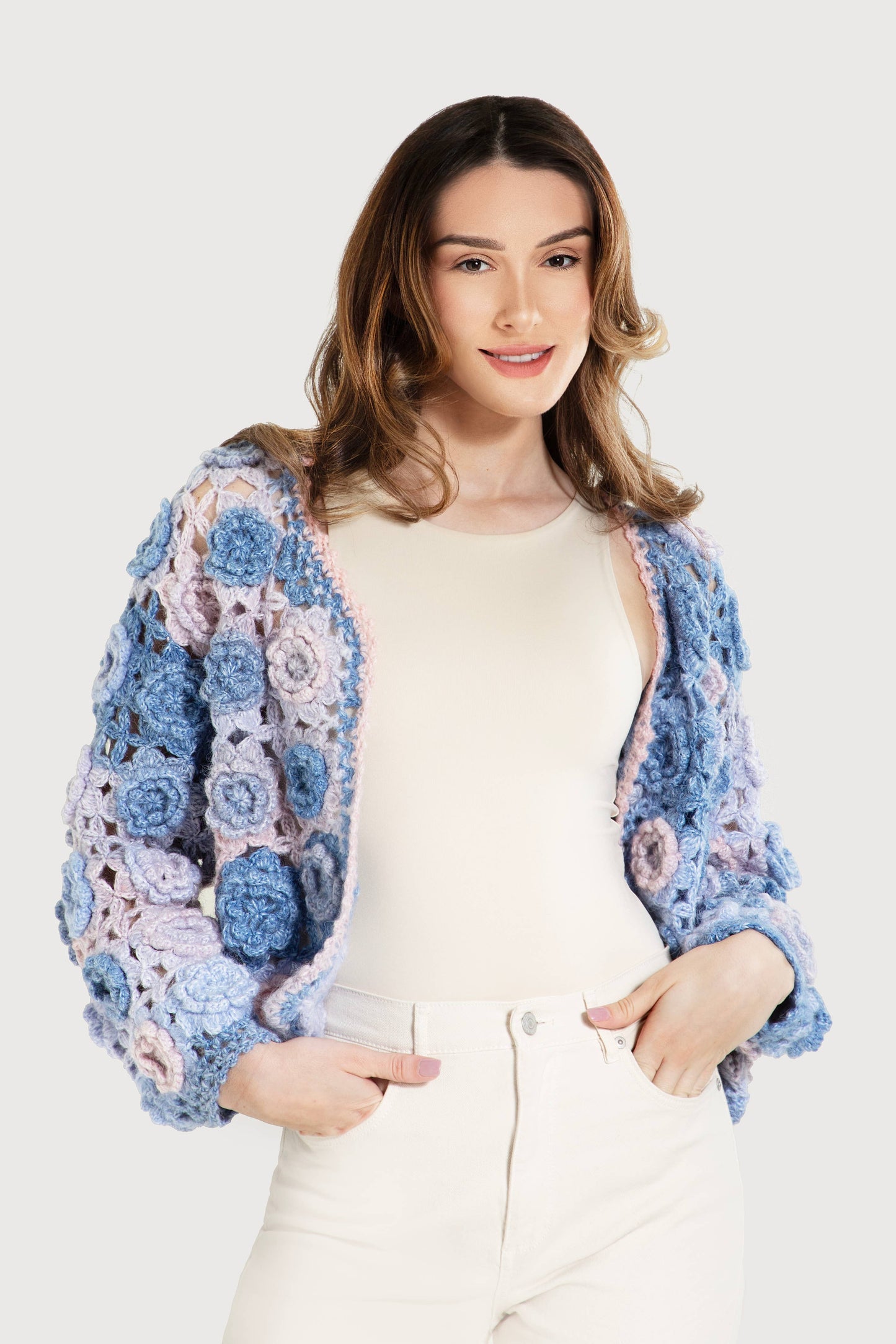 SAACHI - Crochet Blossom Cardigan: Lavender