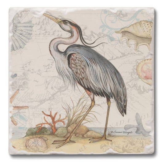 CounterArt/Highland Home/Thirstystone - Shoreline Blue Heron Absorbent Stone Tumbled Tile Coasters