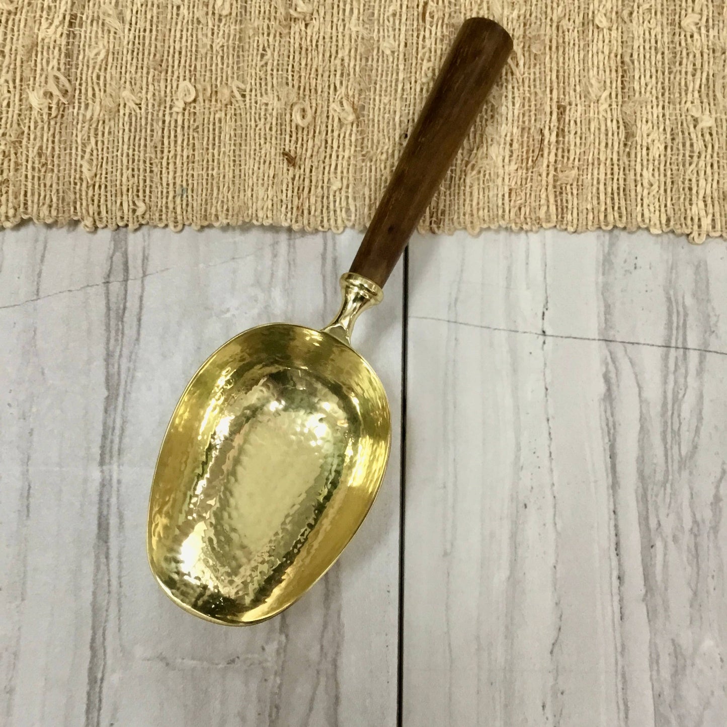India Handicrafts Inc - Gold Hammered Ice Scoop w/ Driftwood Handle
