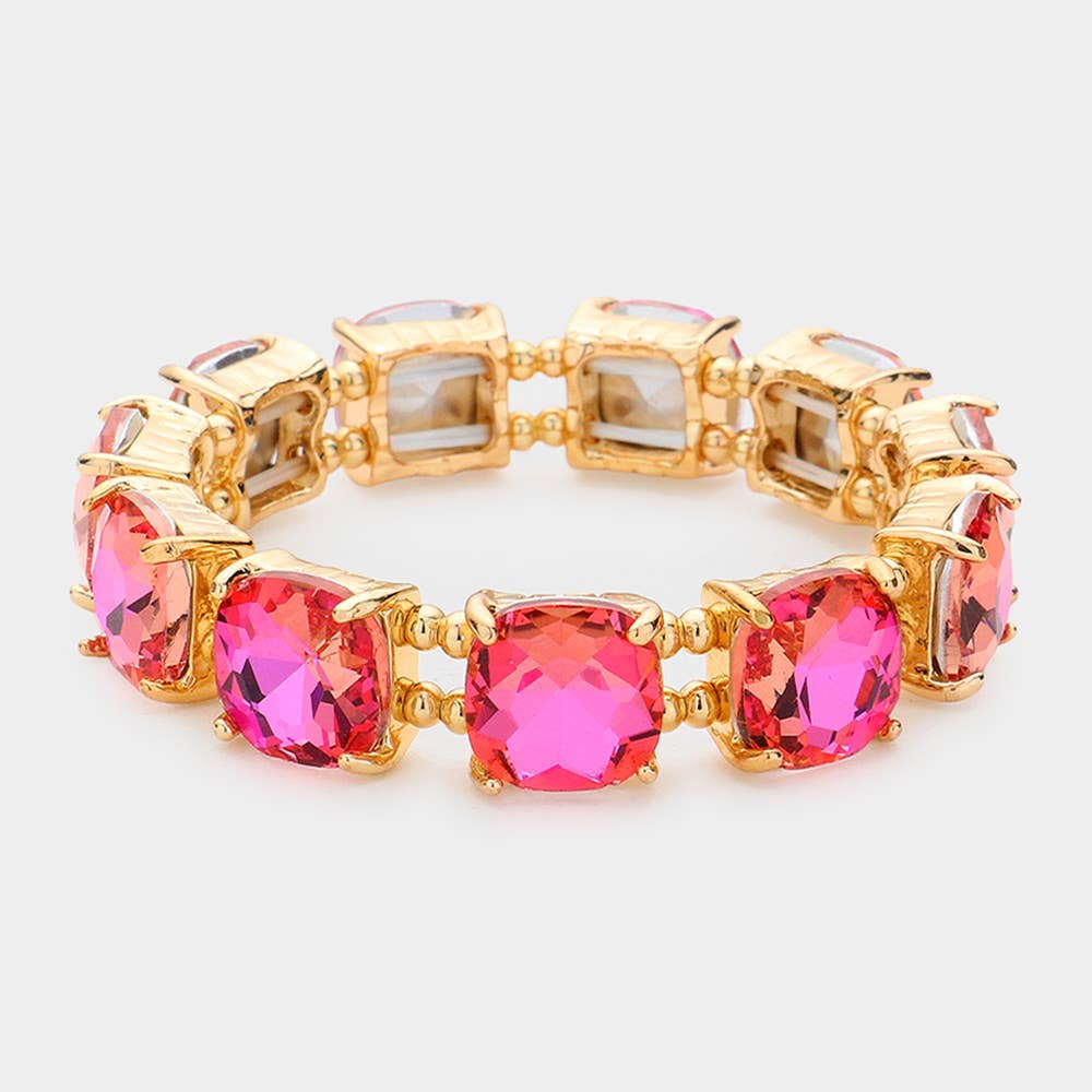 Sensibling Corp. - Cushion Square Stone Stretch Evening Bracelet: GOLD CLEAR
