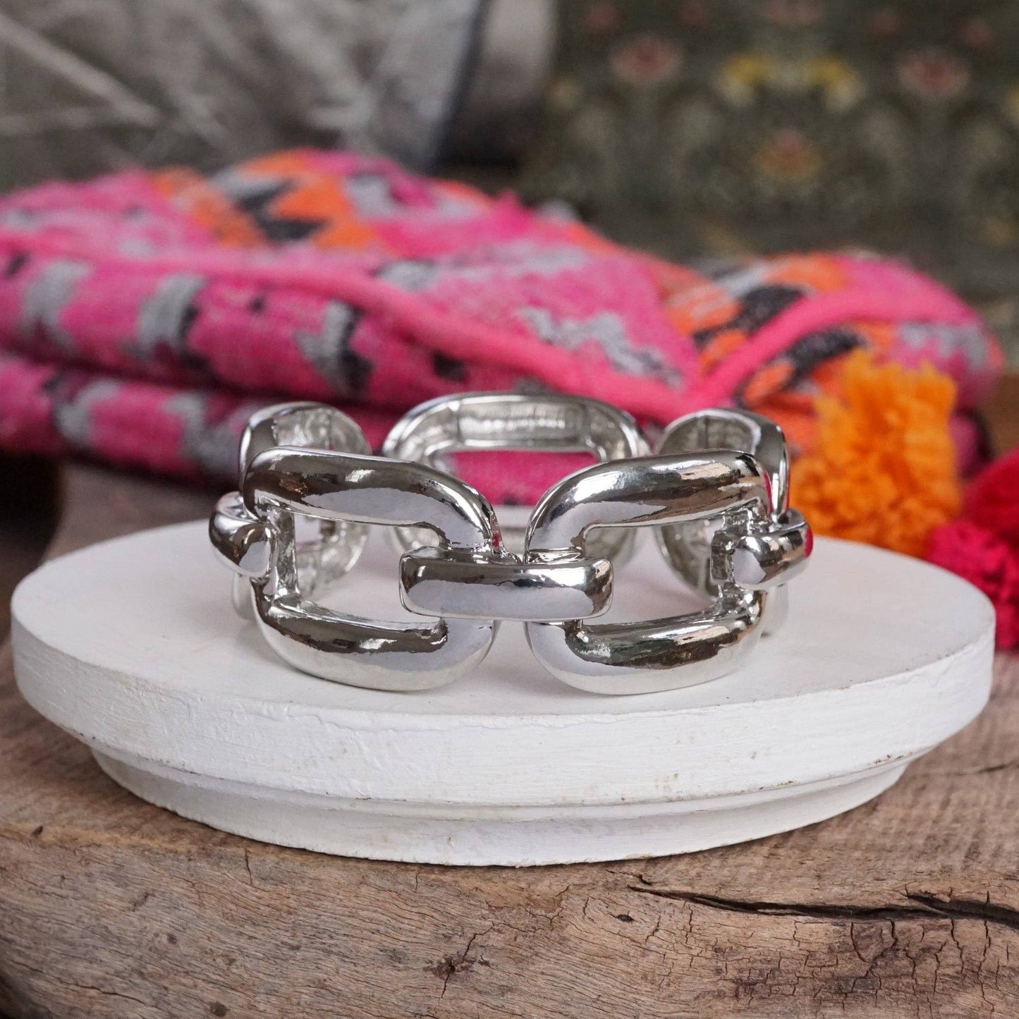 PennyLine inc - Chunky Chain Statement Stretchy Bangle Bracelet in gold or silver tone: Gold Tone