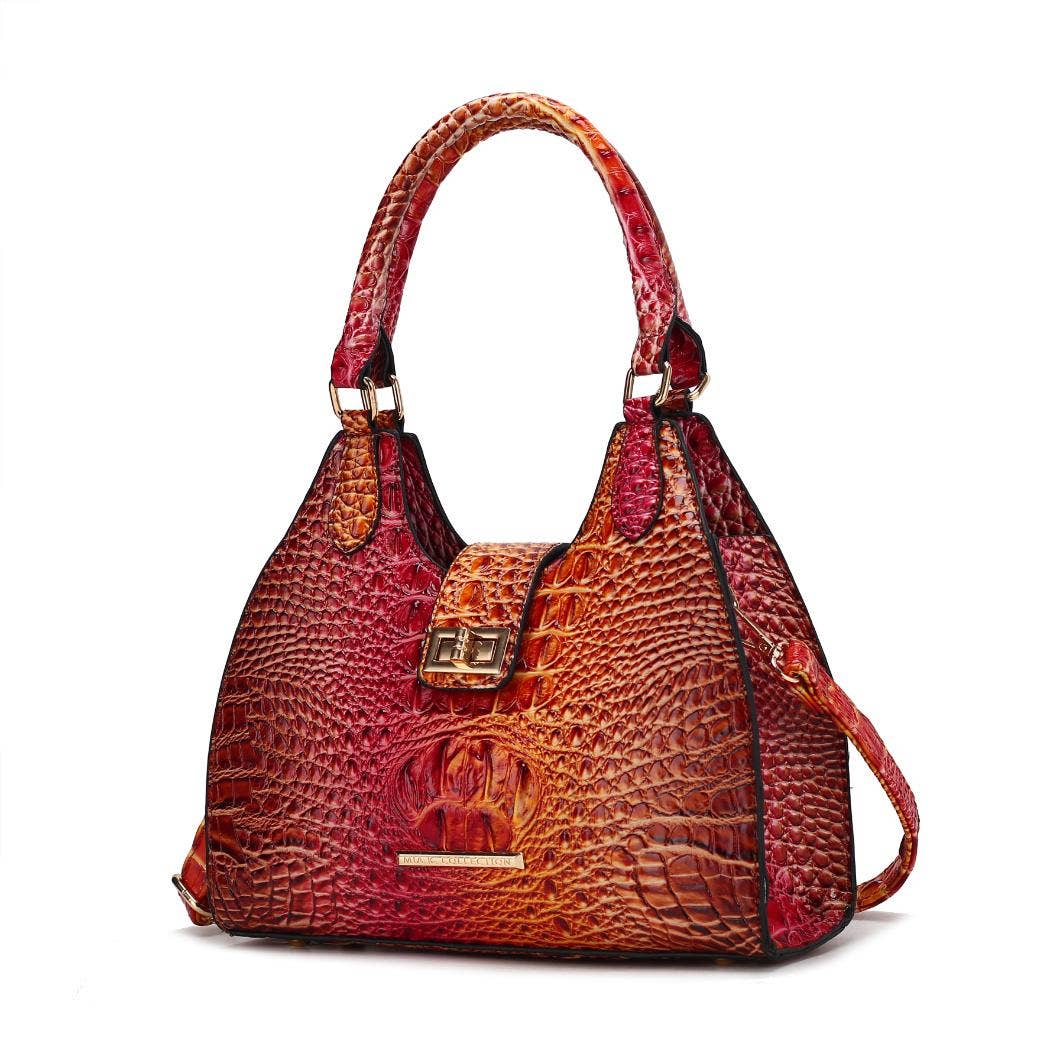 MKF Collection - MKF Ava Gradient Rainbow Faux Crocodile Embossed Tote Bag: Coral