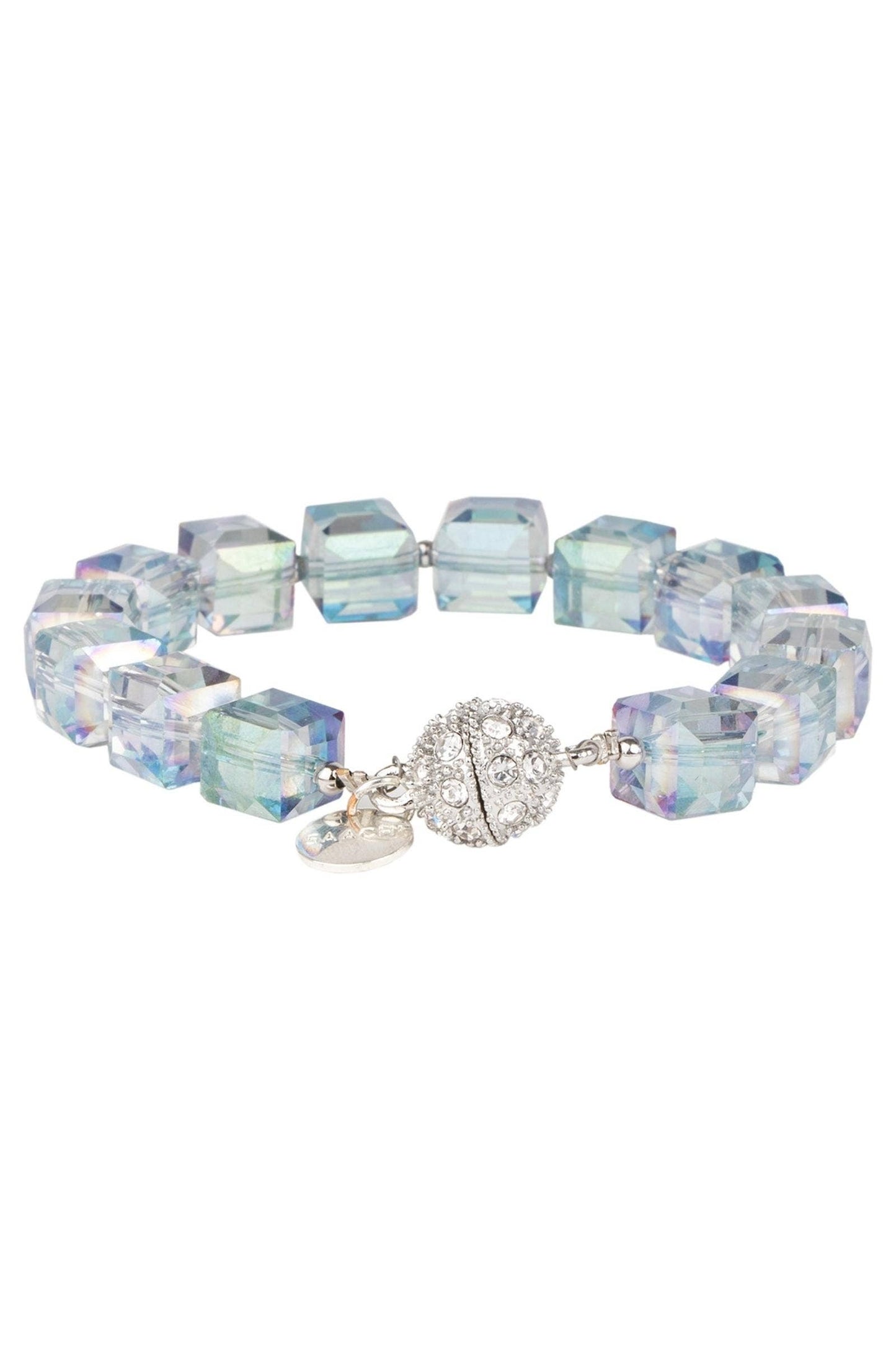 SAACHI - Faceted Bead Stretch Bracelet With Magnetic Clasp: White