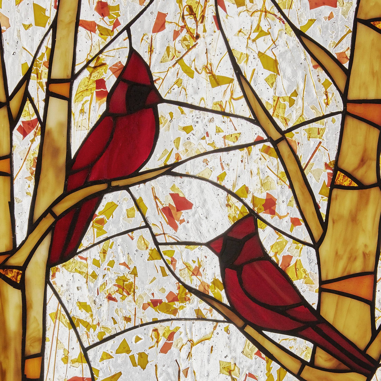 River of Goods - 14"H Eden Red Cardinals in Autumn Stained Glass Window Panel